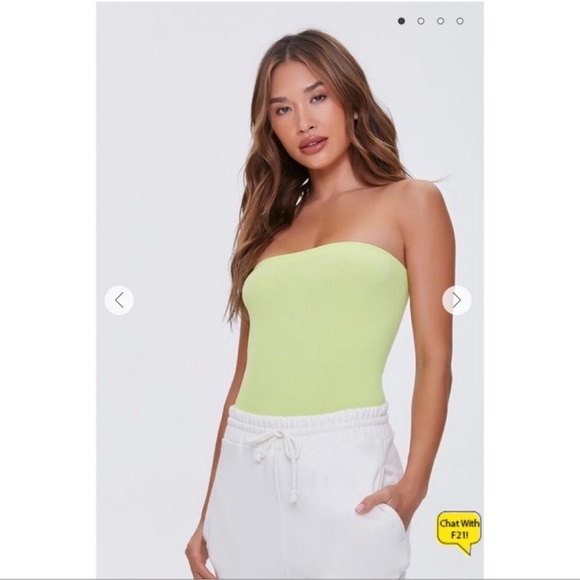 NWT Forever 21 Neon yellow green ribbed tube bodysuit - Picture 1 of 9